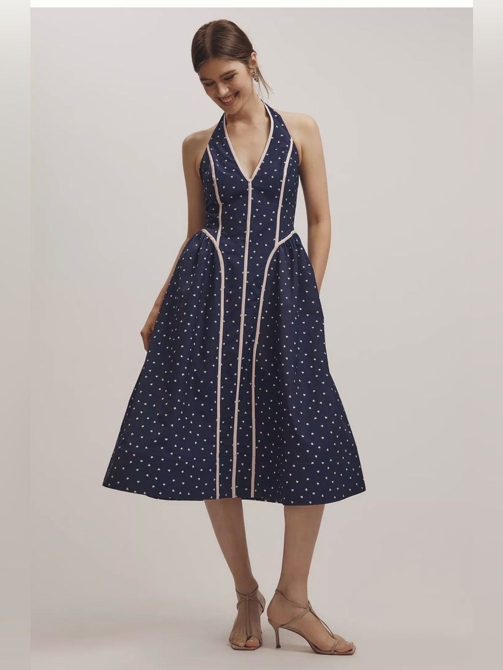 Maeve Halter-Neck Heart Print Midi Dress